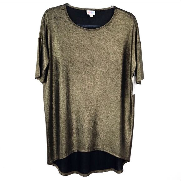 NEW LuLaRoe Irma Metallic Gold High Low Short Sleeve Top XXS - Picture 1 of 6